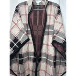 Nicole Miller  Size 2X/3X Plaid Zip Up Poncho Cape Sweater Tan Red Black Preppy Photo 3