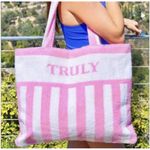 Exclusive Truly Beauty Fuzzy Oversized Beach Bag New in Bag Terry Cloth Summer Pink Photo 1