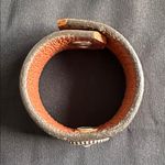 Leather EUC snap bracelet with silvertone medallion and CZ center stone Brown Photo 5