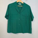 Athleta  Womens Echo Button Down Short‎ Sleeve Shirt Teal Green Medium Athleisure Photo 1