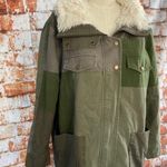 One Teaspoon Green Patchwork Twill Utility Defender Sherpa Fur Lined Coat Small Photo 2