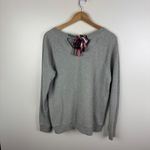 Crown & Ivy Gray Plaid Bow Tie Back Sweatshirt Large Cozy Fall Holiday Pullover Photo 2