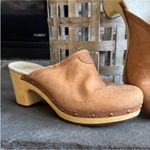 UGG  Brown Leather Mules with Wooden Sole Photo 6