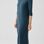 Eileen Fisher  Stretch Jersey Knit Jewel Tone Neck Dress Blue Green Size Small Photo 1