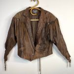 Vintage 80s Western Leather Jacket Fringe Laced Brown Boho Rodeo Cowboy Biker L Size L Photo 0