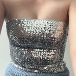 Women’s Disco Silver Sequin Crop Tube Top Size M Photo 3