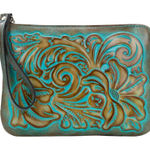 Patricia Nash Cassini Teal Leather Tooled Wristlet Photo 0