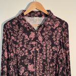 Free People Womens Blouse Top Floral Button Up Long Sleeve Black Pink Medium Photo 2