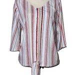 Late August  women's medium 3/4 sleeve blouse v-neck button accent tie bottom Photo 0