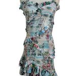 Rococo Sand Sunset Smocked Mini Dress Printed Bodycon White Blue Size M Photo 0