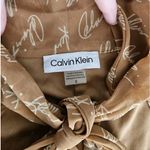 Calvin Klein Tie Neck Dress Women's Size 8 Brown Signature Logo Chiffon Fabric Photo 8