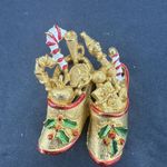 Christmas Slippers w Gifts Enamel COREL Vintage Gold Brooch Pin Photo 1