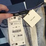 ZARA Women’s Medium Blue Geometric Linen V-neck Top Work Wear Corporatecore Wrap Photo 5