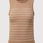 Rachel Parcell [] Boxy Muscle Tee Nude Ivory Striped Roll Neck NWT Sleeveless XL Photo 1