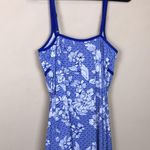 Catalina NWT Women’s Floral Print Blue White Lined Suit Swim Tank Dress Photo 4