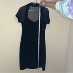 Maggy London  Dress Womens 10 petite Black Sheer Mesh Short Sleeve Ruched Formal Photo 1