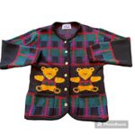 1980's AOP Teddy Bear Tartan Plaid Plush Tail Themed Cardigan Sweater Medium Photo 10