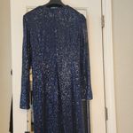 Mac Duggal 26552 v neck long sleeve SEQUINED KNOTTED WAIST MIDNIGHT NAVY GOWN 14 Photo 8