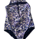 Lands' End size large 12 14 Purple blue White One Piece Swim bathing suit zipper Photo 0
