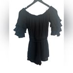 Lulus Flounce Sleeve Off the Shoulder Black Romper Size Small Photo 6