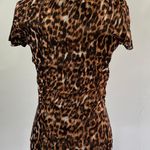 INC New  Animal Print Mesh Ruched V-Neck Short Sleeve Shirt Brown Black Photo 7