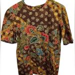 Brown floral print red button down the back shirt measurements in pictures Size undefined Photo 0
