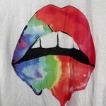 Chaser T-Shirt Women S White Rainbow Dripping Lip Graphic Crew Neck Spring Top Photo 2