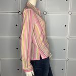 Sigrid Olsen  Pink & Green Stripe Button Up Shirt Size Medium Photo 3