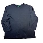Lauren by Ralph Lauren Women's Black Crew Neck 3/4 Sleeve Top Button Detail XL Photo 0