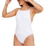 ANDIE The Paloma Ribbed One Pcs Swimsuit Sz M Lace Up White Feminine Retro NWT Photo 1