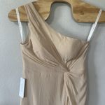 Azazie NEW Brooke Bridesmaids Dress Champaign Sz A14 One Shoulder Aline Chiffon Photo 2