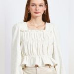 En Saison Emmie Denim Long Sleeve Blouse Top in Off White Photo 1