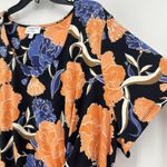 Prescott Womens Floral Top Knotted Black Orange Blue Stretch Short Sleeve Sz 4X Photo 2