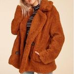 Free People  Sherpa Teddy Pea Coat Oversized Burnt Orange Brown Jacket Cozy XS Photo 1