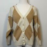 Lucy Paris  Argyle Cardigan Sweater Tan Cream Button Front‎ XS Photo 0