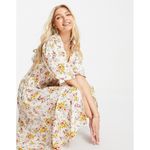 ASOS DESIGN shirred midi tea dress in cream meadow floral print Size US 0 Photo 2