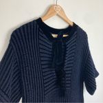 Chloé Chloe navy blue & black textured sweater dress with chenille tie at neck. Small Photo 3