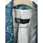 ZARA  Floral Satin Blazer Jacket Women Small Blue Paisley Eclectic Art To Wear Photo 2