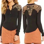 Free People black gauze thermal long sleeve top size XS Photo 1