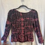 Gypsy 05  Blouse Women’s Burgundy Kam Silky Tie Dye Ruffle Lace Up XSmall Photo 3