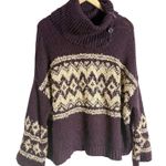Free People  Brown Fair Isle Split Turtleneck Wool Knit Winter Sweater M Photo 2