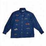Company One Denim Shirt With Embroidered Cardinals, Holly, & Chickadees Size 1X Blue Photo 1