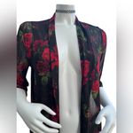 Ember Floral Rose Open Front Sheer Mesh Kimono Cardigan Size M Black Size M Photo 1