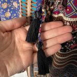 American Eagle  Short Sleeve Lace Up Patchwork Tassel Tie Top Size Small Boho Photo 4