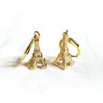 Eiffel Tower Earrings Paris Gold Huggies Hoops 1.25 inch in Gift Box Photo 0