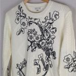 Woven Heart  White Sweater with Black Floral Design Photo 1
