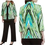 Ming Wang  Knit Blazer Blue Green Black White Size XL Photo 1