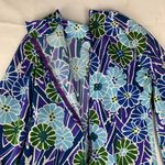 Vintage Floral Mini Dress size small medium Blue Green Puff sleeve 70s Photo 9