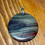 Large Natural Jasper Agate Stone Pendant 18K GP Bail Round Disc Earth Tone Red Photo 0