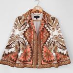 Talbots  Women's Peach Multicolor Paisley Print Open Front Jacket Blazer Size 8P Photo 0